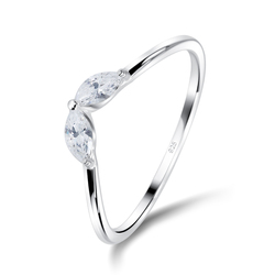 Wing Shaped CZ Stone Silver Ring NSR-4070